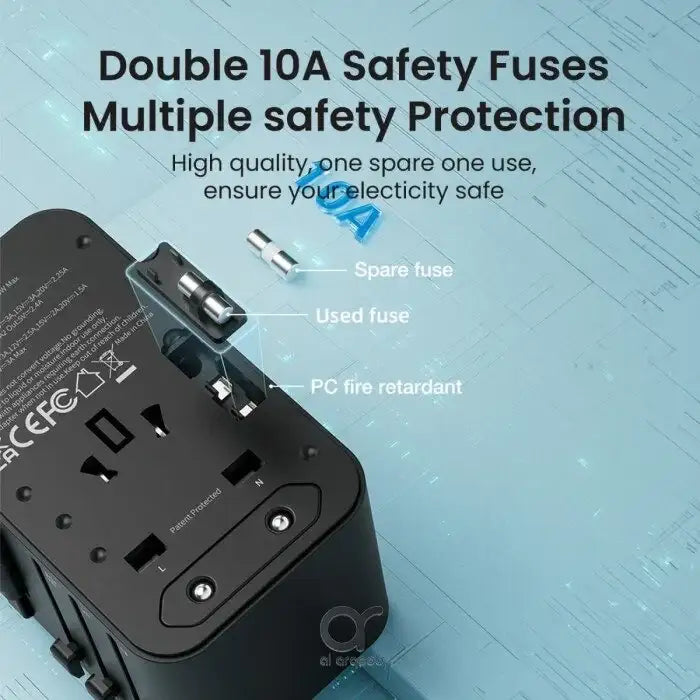 Brave Universal Travel Adapter, GaN3 Fast Charger 45W with Type-C – Black BTC-34 - GulfStore.com