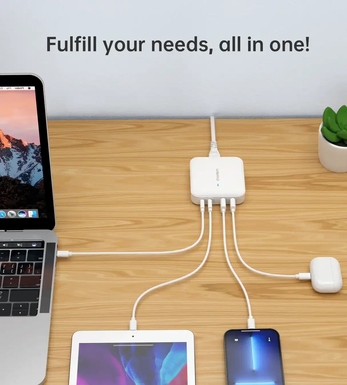 Choetech GaN 100W 4 ports desktop charger UK white - GulfStore.com