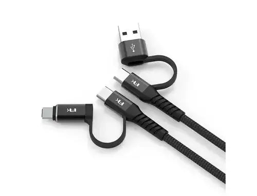 Feeltek Fast Charging Multi-Plug Cable 200 cm (Braid + Metallic) - Black - GulfStore.com