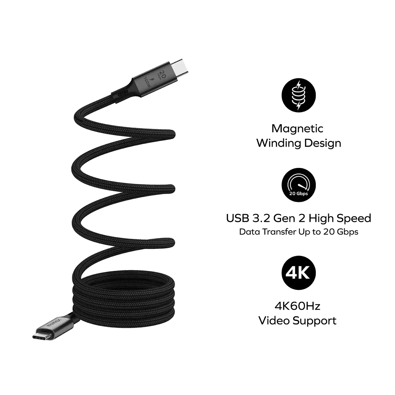 DC52D | Momax Mag.Link 100W USB-C to USB-C Magnetic Cable 1m | Black - GulfStore.com
