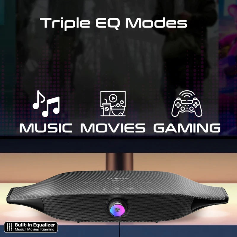 PROMATE 20W BassBoost™ Quad Speaker Wireless RGB Soundbar • 30Hours Playback - Black Titanium