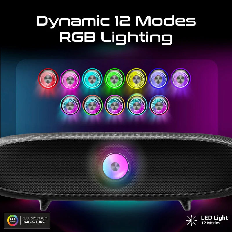 PROMATE 20W BassBoost™ Quad Speaker Wireless RGB Soundbar • 30Hours Playback - Black Titanium