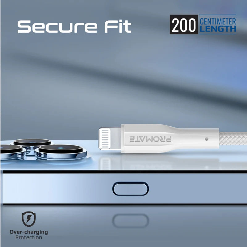 PROMATE 2M Super-Flexible USB to Lightning Connector Cable • 2A Standard Charging - White