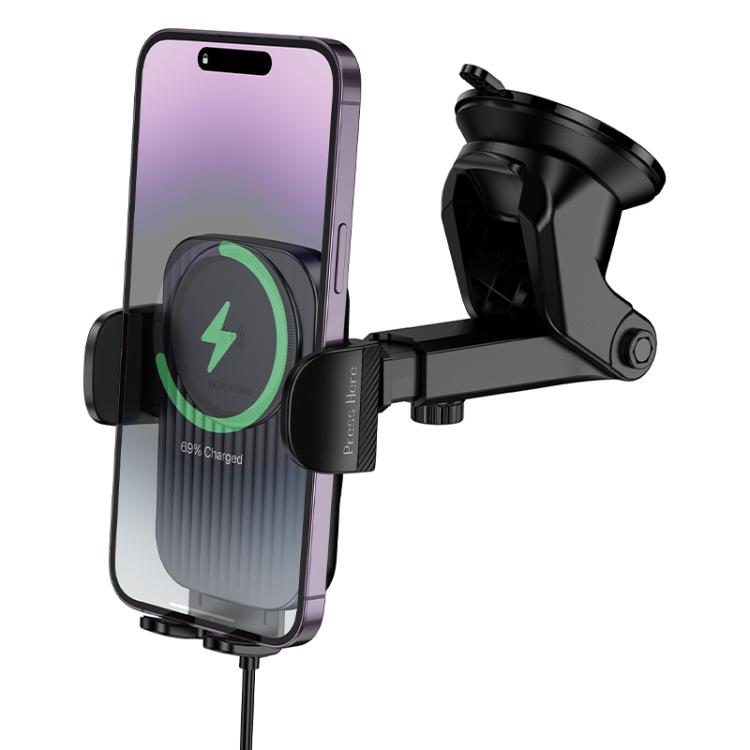 BH222 | Borofone Leading Push-Type Wireless Fast Charging Car Holder | Center Console | Black