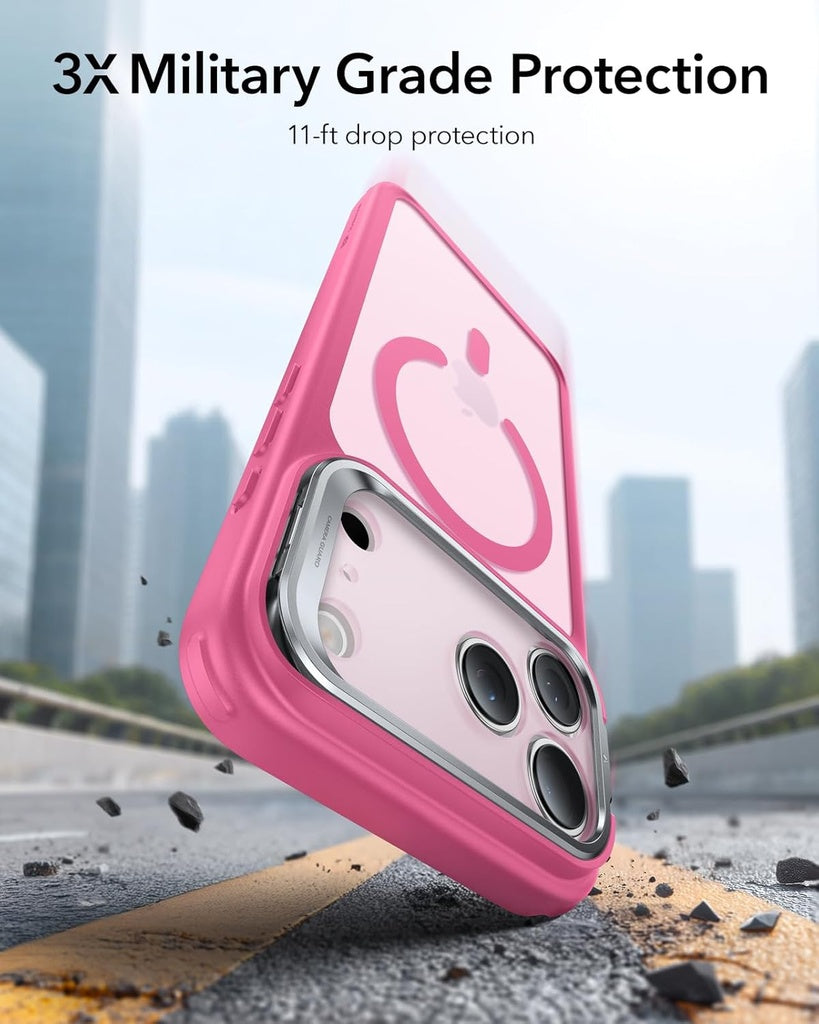 ESR HaloLock Classic Hybrid Case with Stash Stand for iPhone 17 Pro Max (Frosted Pink)