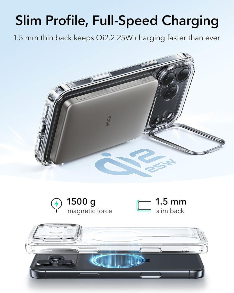 ESR HaloLock Classic Hybrid Case with Stash Stand for iPhone 17 Pro (Clear)