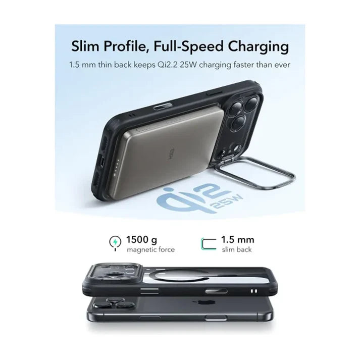 ESR HaloLock Classic Hybrid Case With Stash Stand (Camera Control Button) iPhone 17 Pro Max - Clear Black