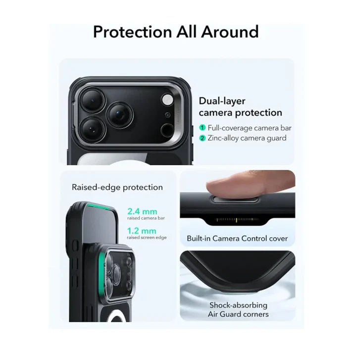 ESR HaloLock Classic Hybrid Case With Stash Stand (Camera Control Button) iPhone 17 Pro Max - Clear Black