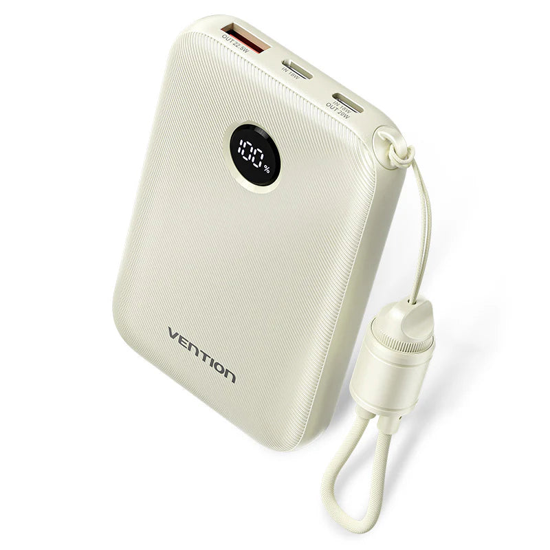 FKAN0-C | Vention Power Bank 10000mAh (USB-C + USB-C/USB-C/USB-A) with Built-in USB-C to USB-C Cable 22.5W | Beige