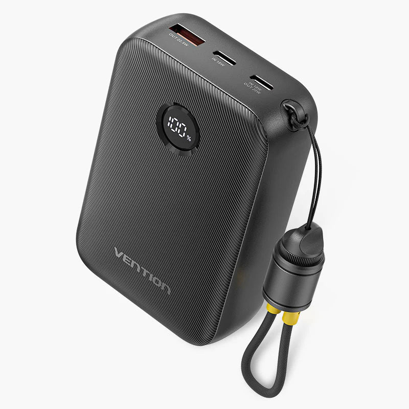 FKBB0-C | Vention Power Bank 20000mAh (USB-C + USB-C/USB-C/USB-A) with Built-in USB-C to USB-C Cable 22.5W | black