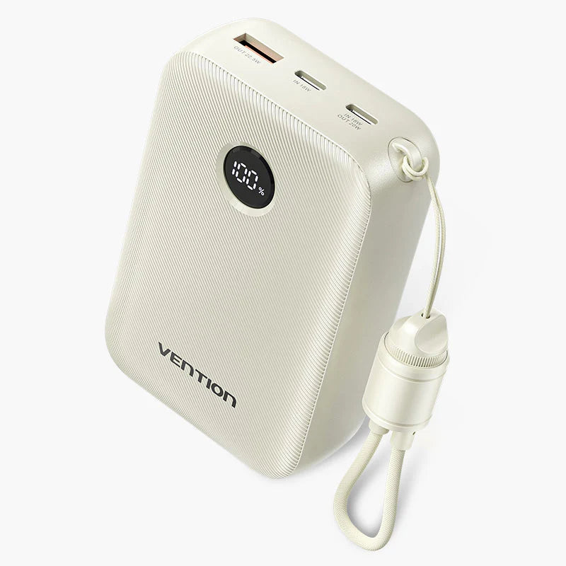 FKBN0-C | Vention Power Bank 20000mAh (USB-C + USB-C/USB-C/USB-A) with Built-in USB-C to USB-C Cable 22.5W | Beige