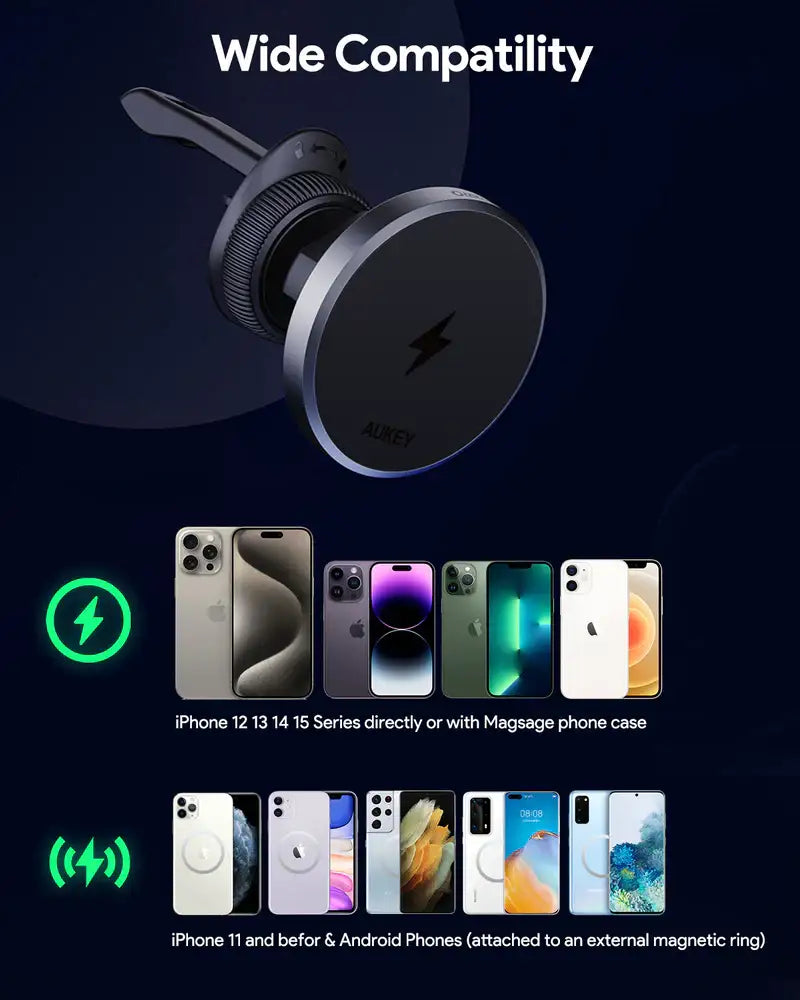 HD-MC13 | Aukey MagSafe Phone Mount Wireless Charging Phone Mount - GulfStore.com