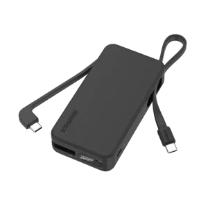 IP138D| Momax 1-Power Vital+ 10000mAh Battery Pack with Dual Built-in USB-C Cable | Black - GulfStore.com