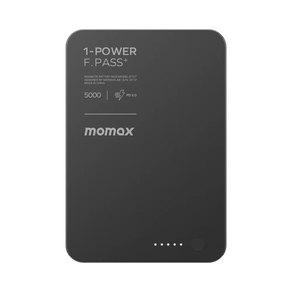 IP157D | Momax 1-Power F.Pass+ 5000mAh Battery Pack with Built-in Cable and Magnetic attachment | Black
