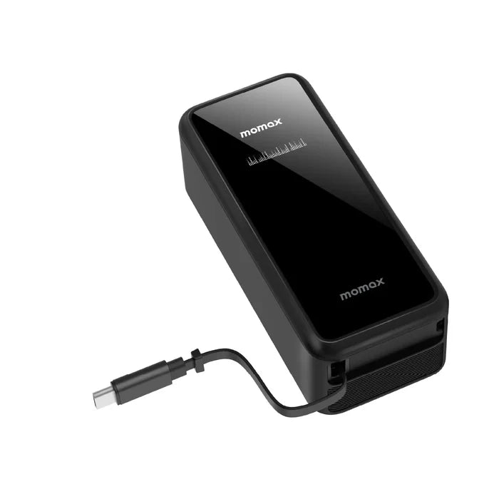 IP167GSD | Momax 1-PAC+ 10000mAh 3 in 1 Hybrid GaN Battery Pack with Build-in retractable Cable | Black - GulfStore.com