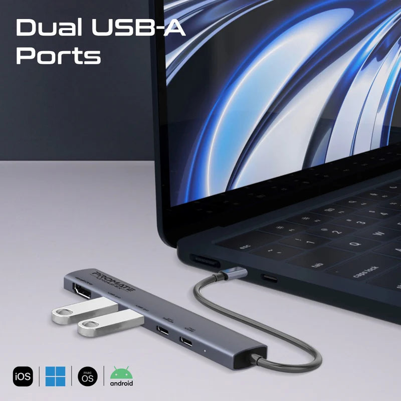 PROMATE 4K@60Hz Multi-function High Speed USB-C Hub with 100W Power Delivery