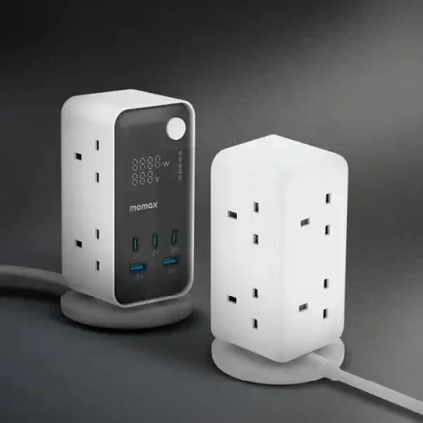 US21UKW | Momax 1-Charge Work Flow 6-Outlet Digital Display Power Tower with USB | White - GulfStore.com