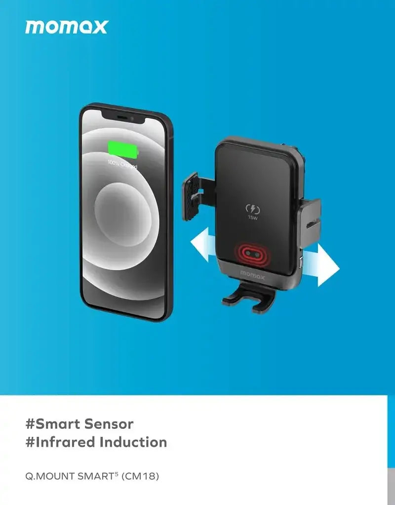 CM18D | MOMAX Q.Mount Smart5 15W Rotatable IR Wireless Charging Car Mount | Black - GulfStore.com
