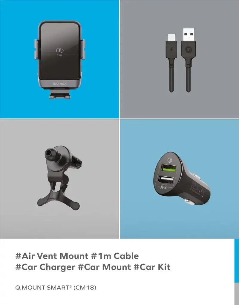 CM18D | MOMAX Q.Mount Smart5 15W Rotatable IR Wireless Charging Car Mount | Black - GulfStore.com