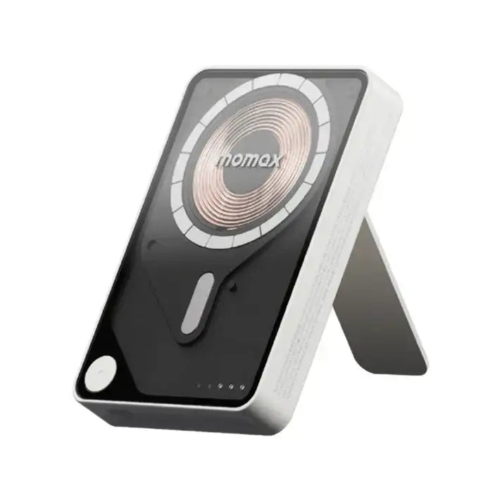 IP131HKW | Momax 1-Power X Pro Magnetic Wireless Battery Pack | 5000mAh with Stand and Built-in USB-C Cable | White - GulfStore.com