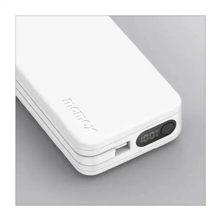 IP138MFIW | Momax 1-Power Vital+ 10000mAh Battery Pack with Built-in USB-C and Lightning Cable | White - GulfStore.com