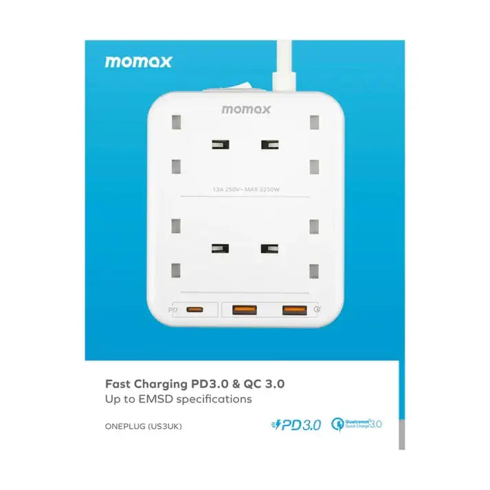 US3UKW | Momax ONEPLUG 4-Outlet Power Strip With USB | PD 20W 2A 1C - GulfStore.com