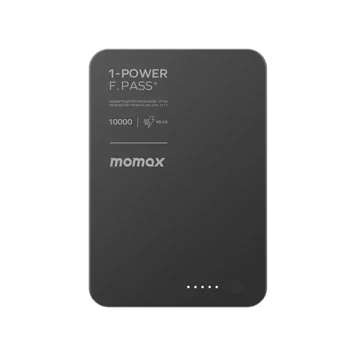 IP158D | Momax 1-Power F.Pass+ 10000mAh Battery Pack with Built-in Cable and Magnetic attachment | Black - GulfStore.com
