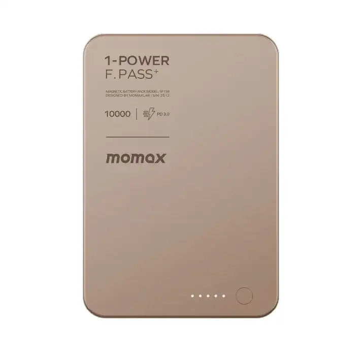 IP158L2 | Momax 1-Power F.Pass+ 10000mAh Battery Pack with Built-in Cable and Magnetic attachment | Desert Titanium - GulfStore.com