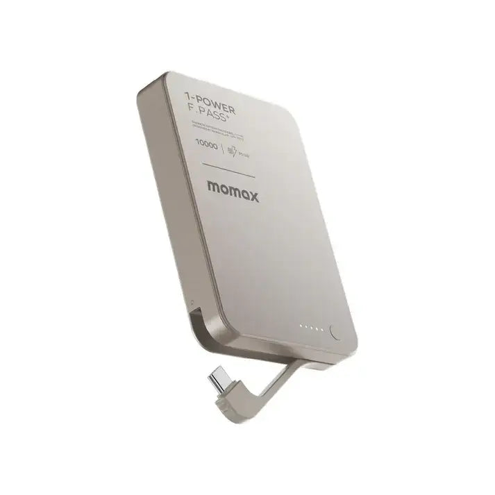 IP158L | Momax 1-Power F.Pass+ 10000mAh Battery Pack with Built-in Cable and Magnetic attachment | Titanium - GulfStore.com