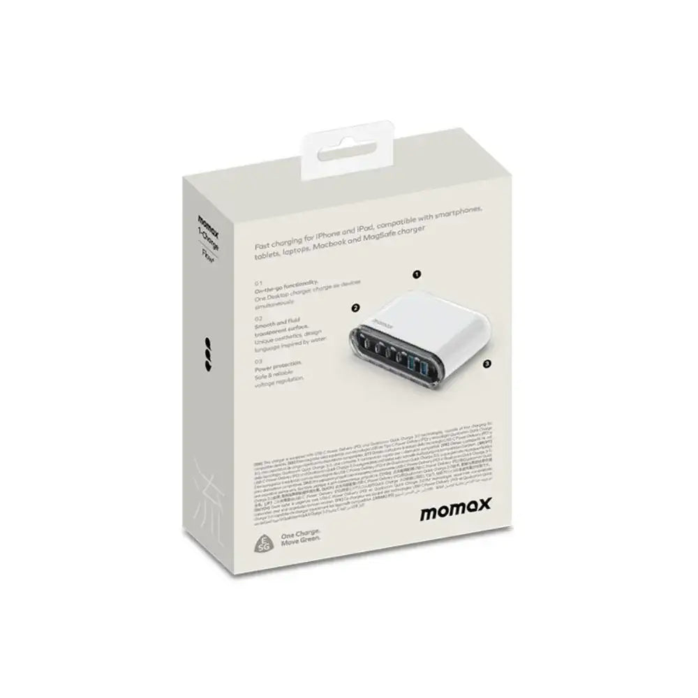 UM55UKW | Momax 1-Charge Flow+ 120W 6-Port Desktop Charger | UK | White - GulfStore.com