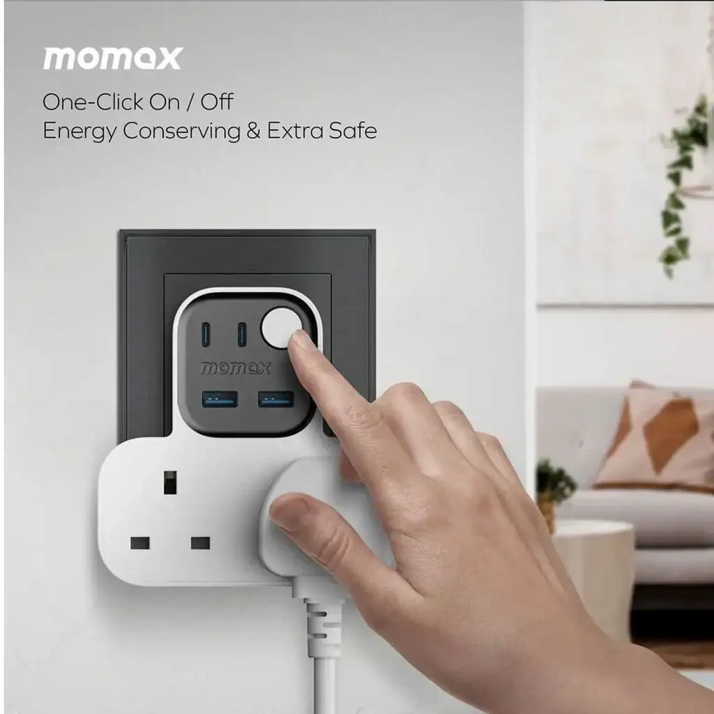 US17UKW | Momax 1-Charge Work Flow T-shaped Extention 2 Socket with USB | White - GulfStore.com