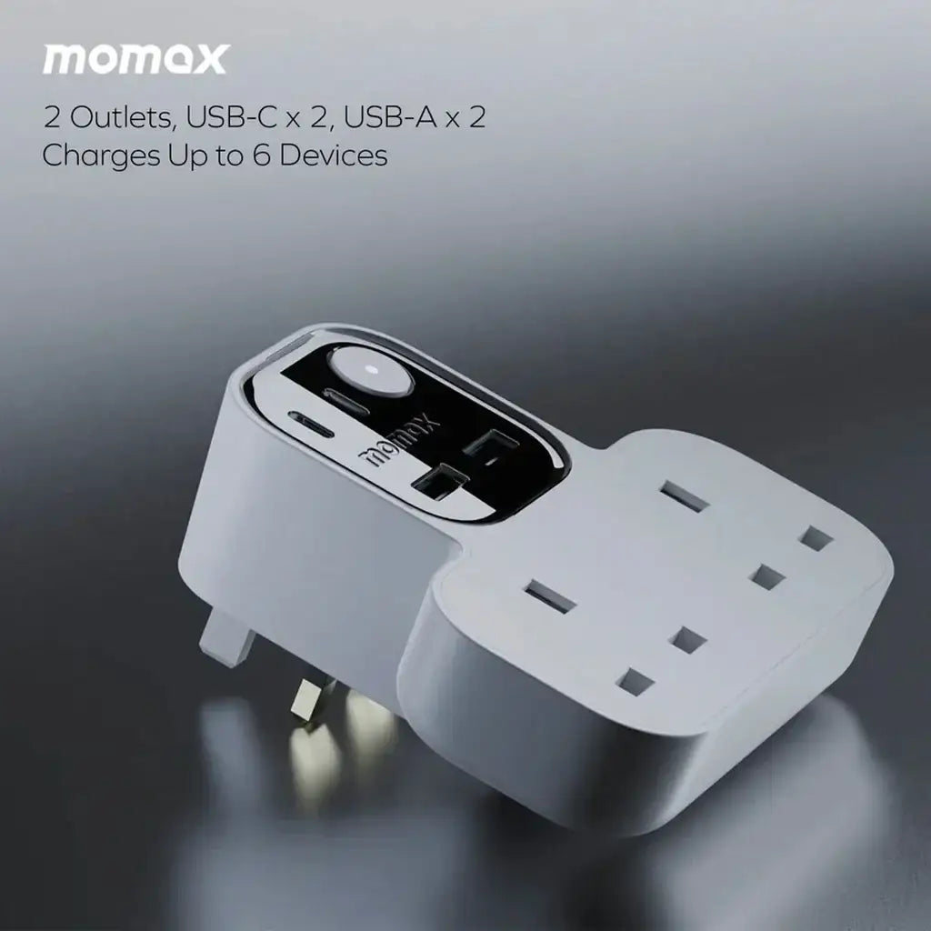US17UKW | Momax 1-Charge Work Flow T-shaped Extention 2 Socket with USB | White - GulfStore.com