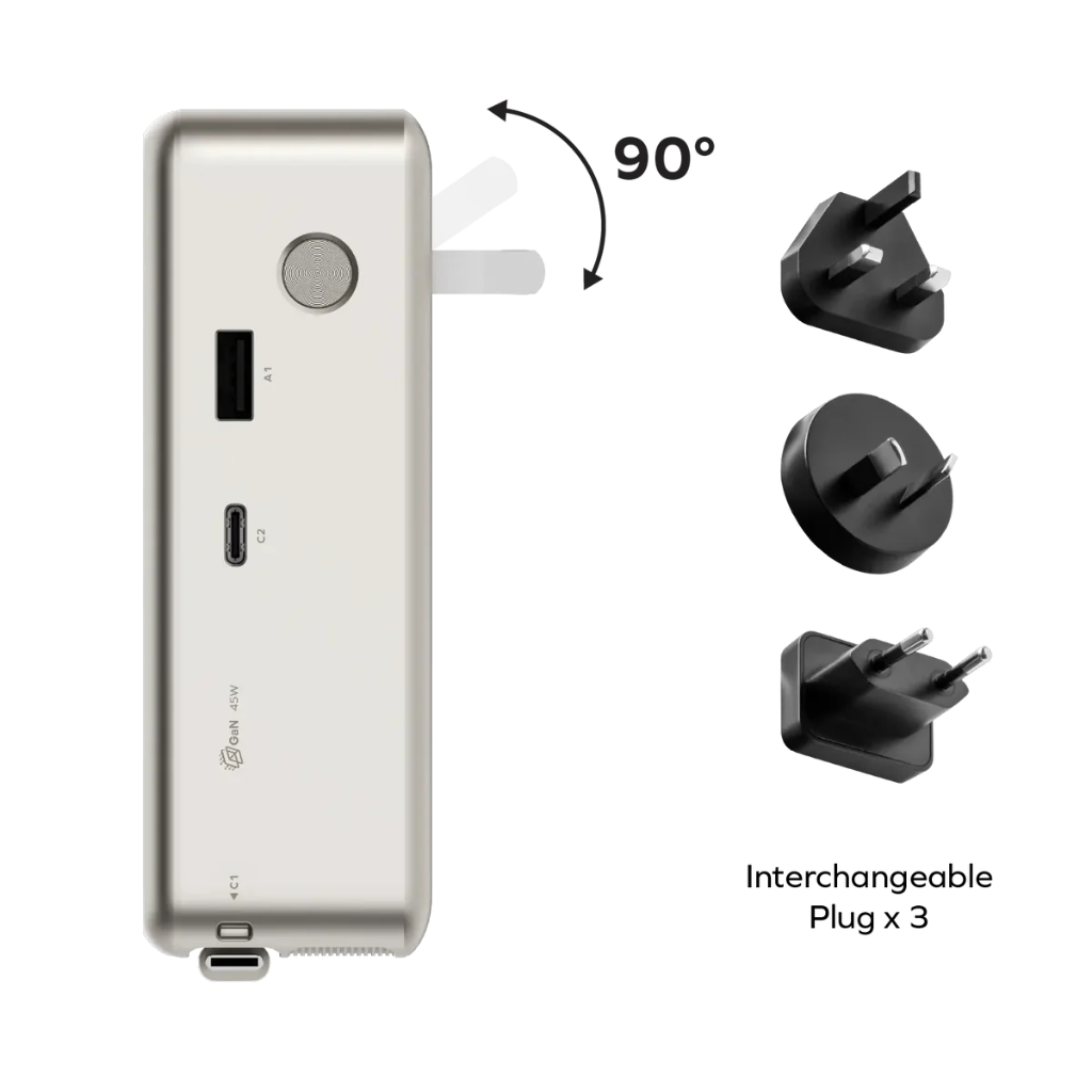 مومكس 1-PAC⁺ بطارية هجينة GaN بسعة 10000 مللي أمبير في الساعة 3 في 1 مع كابل مدمج قابل للسحب (تيتانيوم)