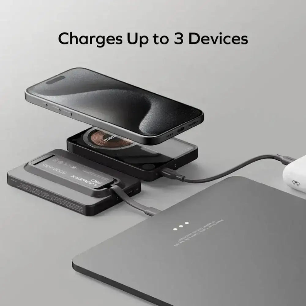 IP131HKD | Momax 1-Power X Pro Magnetic Wireless Battery Pack | 5000mAh with Stand and Built-in USB-C Cable | Black - GulfStore.com