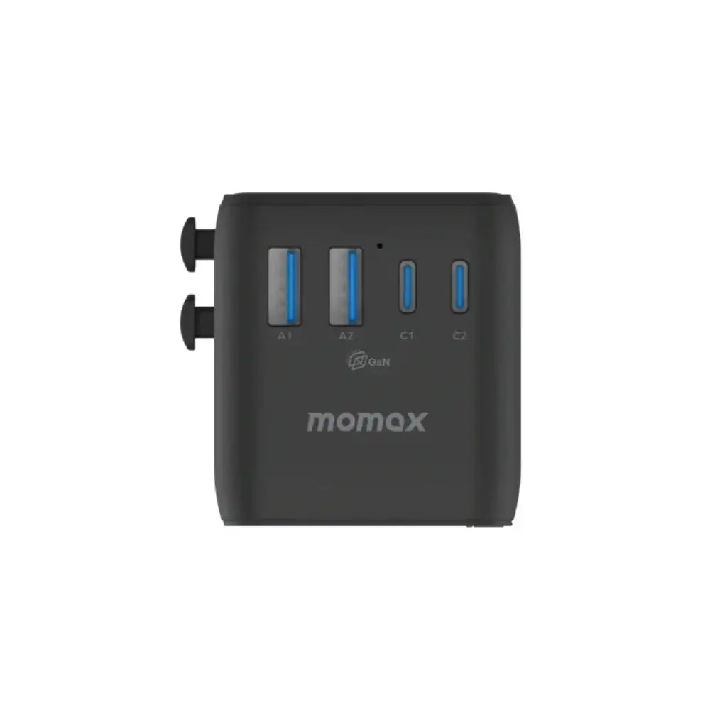 UA23D | Momax 1-World2 100W 4-Port USB-C Dual AC Travel Adaptor | Black - GulfStore.com