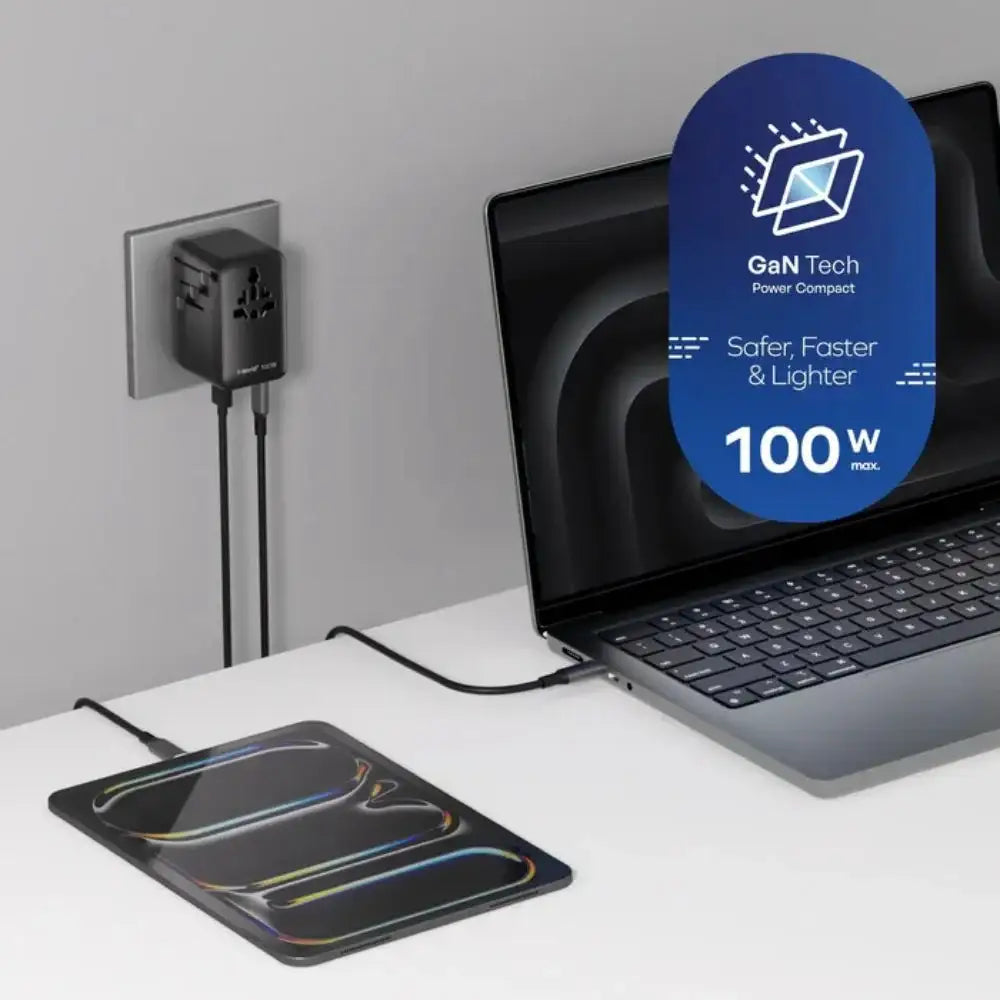 UA23D | Momax 1-World2 100W 4-Port USB-C Dual AC Travel Adaptor | Black - GulfStore.com