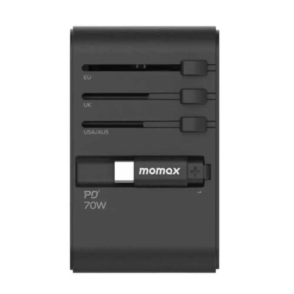 UA22D | Momax 1-World2 70W 5-Port USB-C AC Travel Adaptor | Black - GulfStore.com