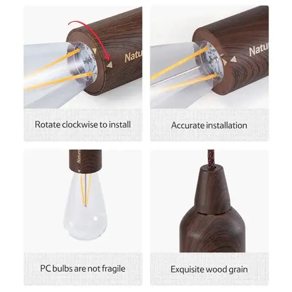 Naturehike LED Outdoor Lightwood Grain Bubble Lamp USB Type - GulfStore.com