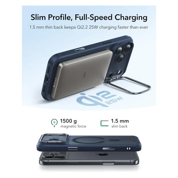 ESR | 1A867004 | ESR iPhone 17 Pro HaloLock Classic Hybrid Case with Stash Stand | Camera Control Button | Case | Frosted Blue