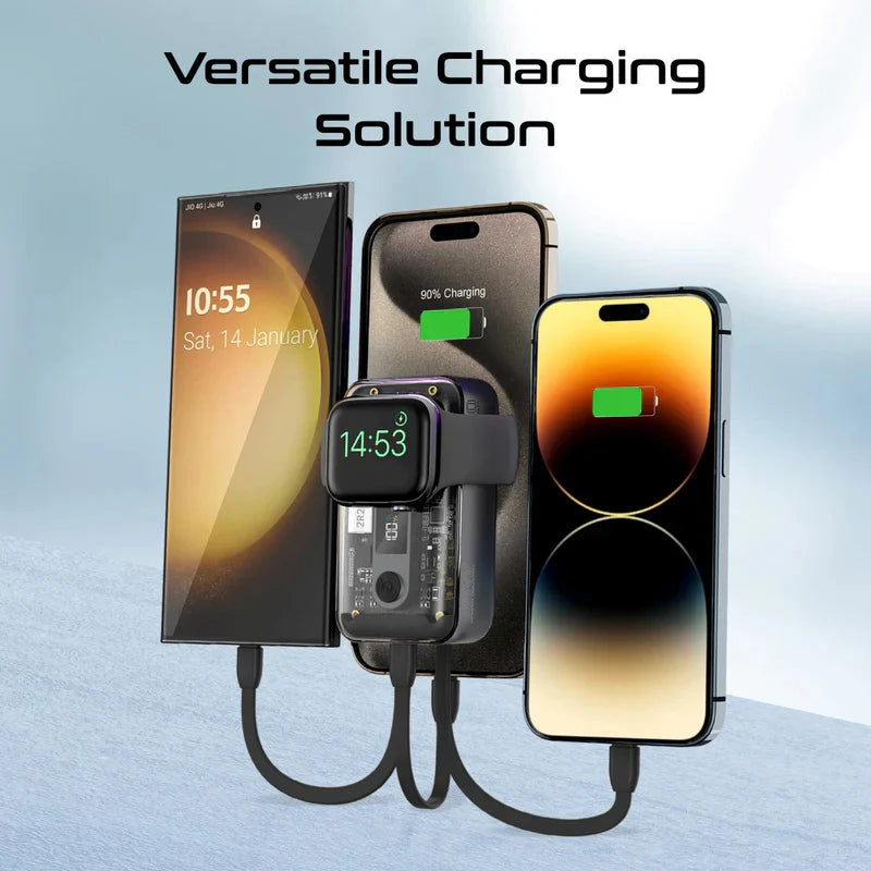 بنك طاقة بروميت مافريكس مزود بكابل USB-C وكابل لايتنينج مدمجين - 35 واط / 10000 مللي أمبير / أسود فانتوم