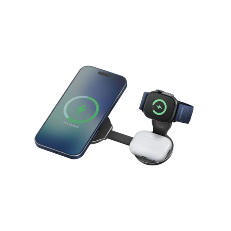 AM-TRIO-GUN | ENERGEA Alumag Trio | 3-In-1 Foldable Qi2 Alum In ium Wireless Charger 15W | Gunmetal - GulfStore.com