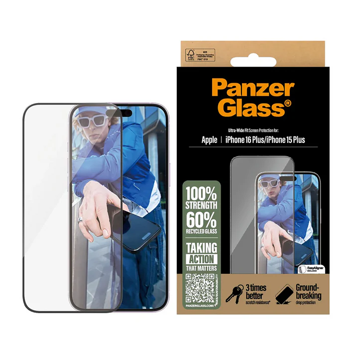 PanzerGlass® Screen Protector - 6.7 Inch - Ultra-Wide Fit for iPhone 15 Plus | 16 Plus - Aluminum Frame