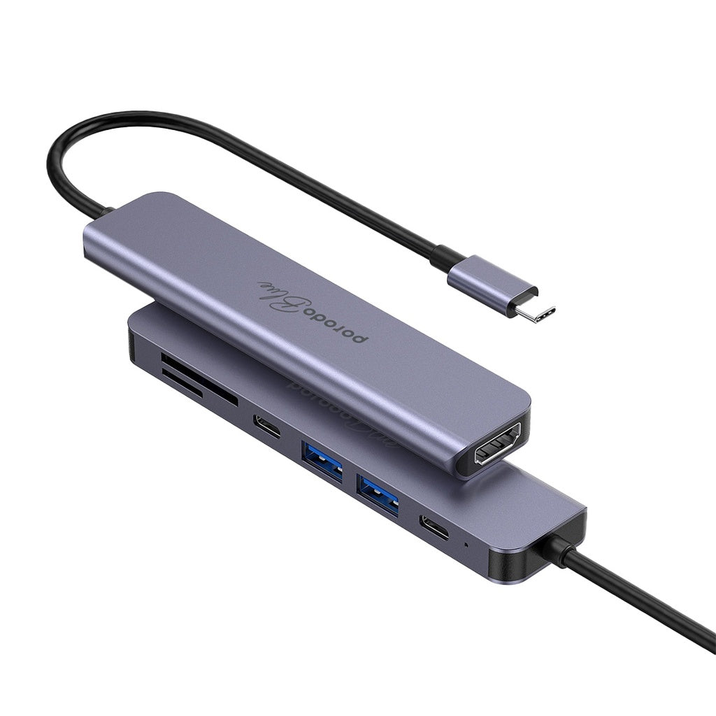 PB-71HBC-BK | موزع USB-C من بورودو أزرق، 7 منافذ، بدقة 4K، ومنفذ HDMI مزدوج، ومنفذ USB-C | أسود