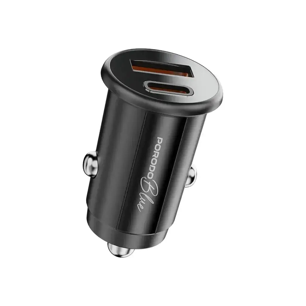 PB-FWCH037-BK-L , Porodo Blue Dual Port 30W Car Charger with C-L Cable - Black - GulfStore.com