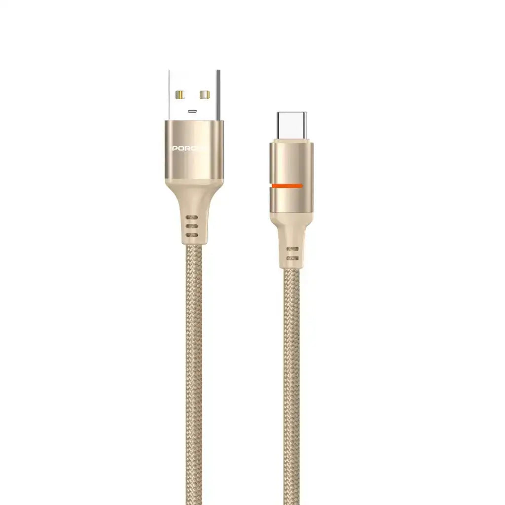 PD-CBL0027-GD-C , Porodo Usb-A To Usb-C/Lightning Led Light Cable 1.2M-Gold - GulfStore.com