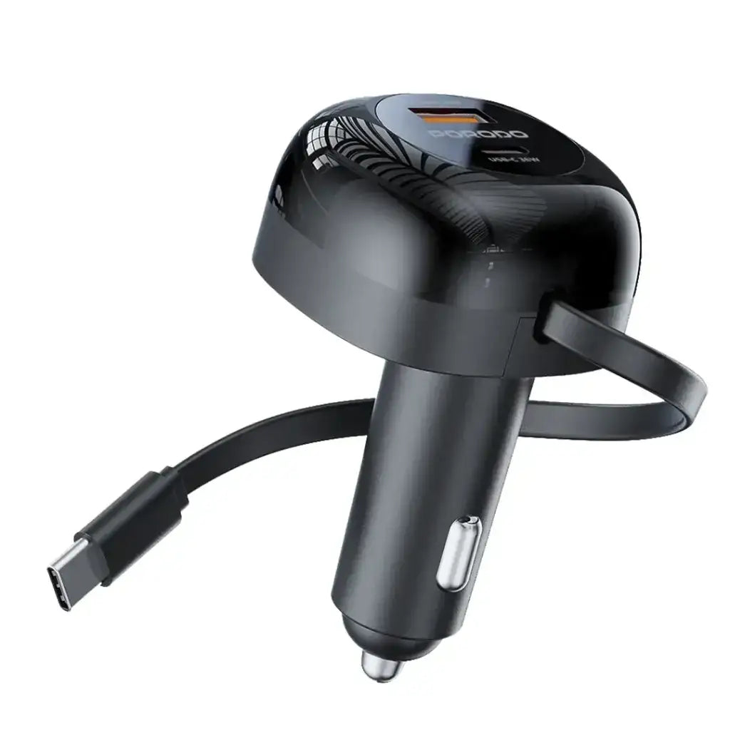 PD-FWCH030-BK , Porodo FWC030 Dual Port Car Charger 80CM Retractable Type-C Cable - GulfStore.com