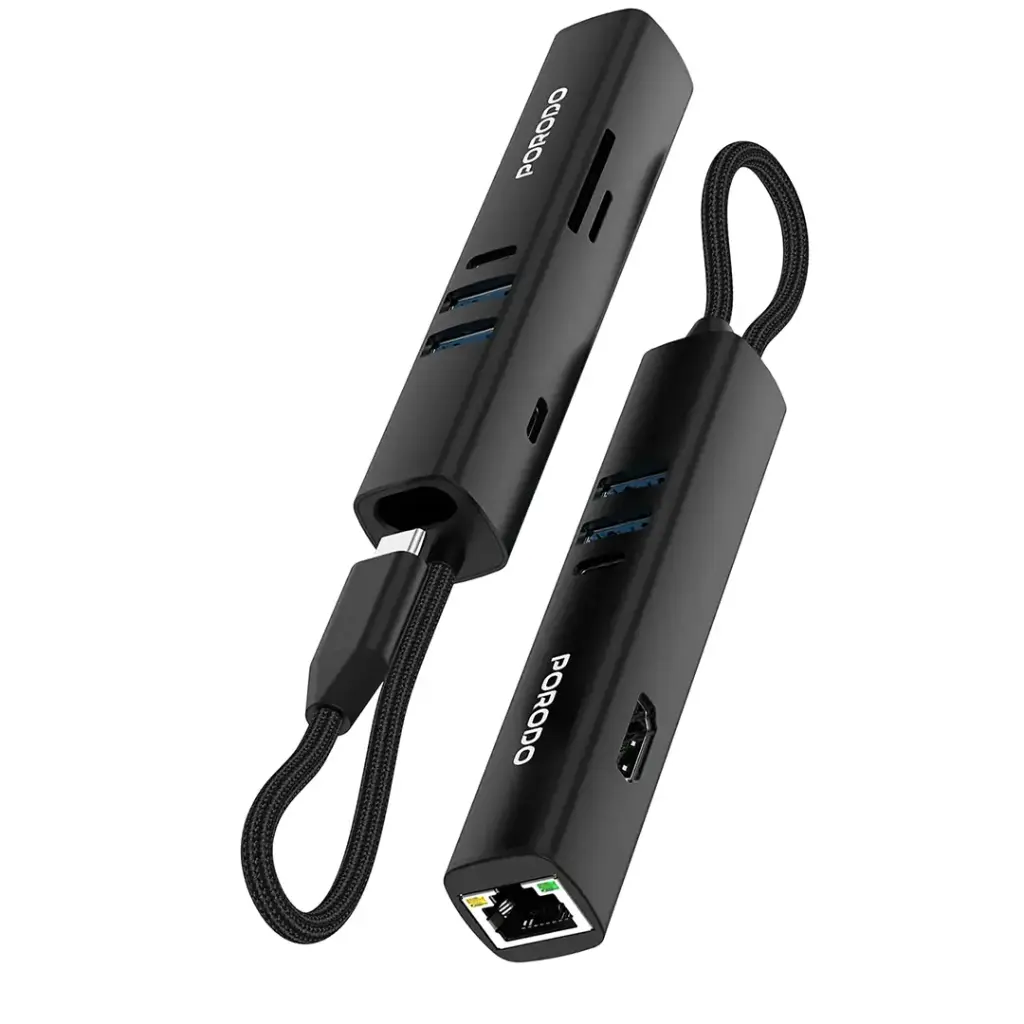 PD35038IN1 | Porodo 8-IN-1 Multi-Port USB Hub With 5Gbps Transfer Speed | Black - GulfStore.com