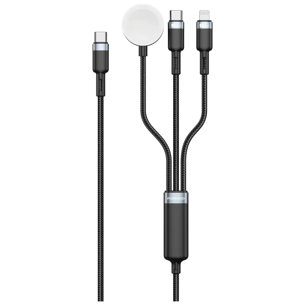 PDCCLWC60WBK | Porodo TrioLink 3 In 1 Charging Cable Type-C & Lightning and iWatch | Black