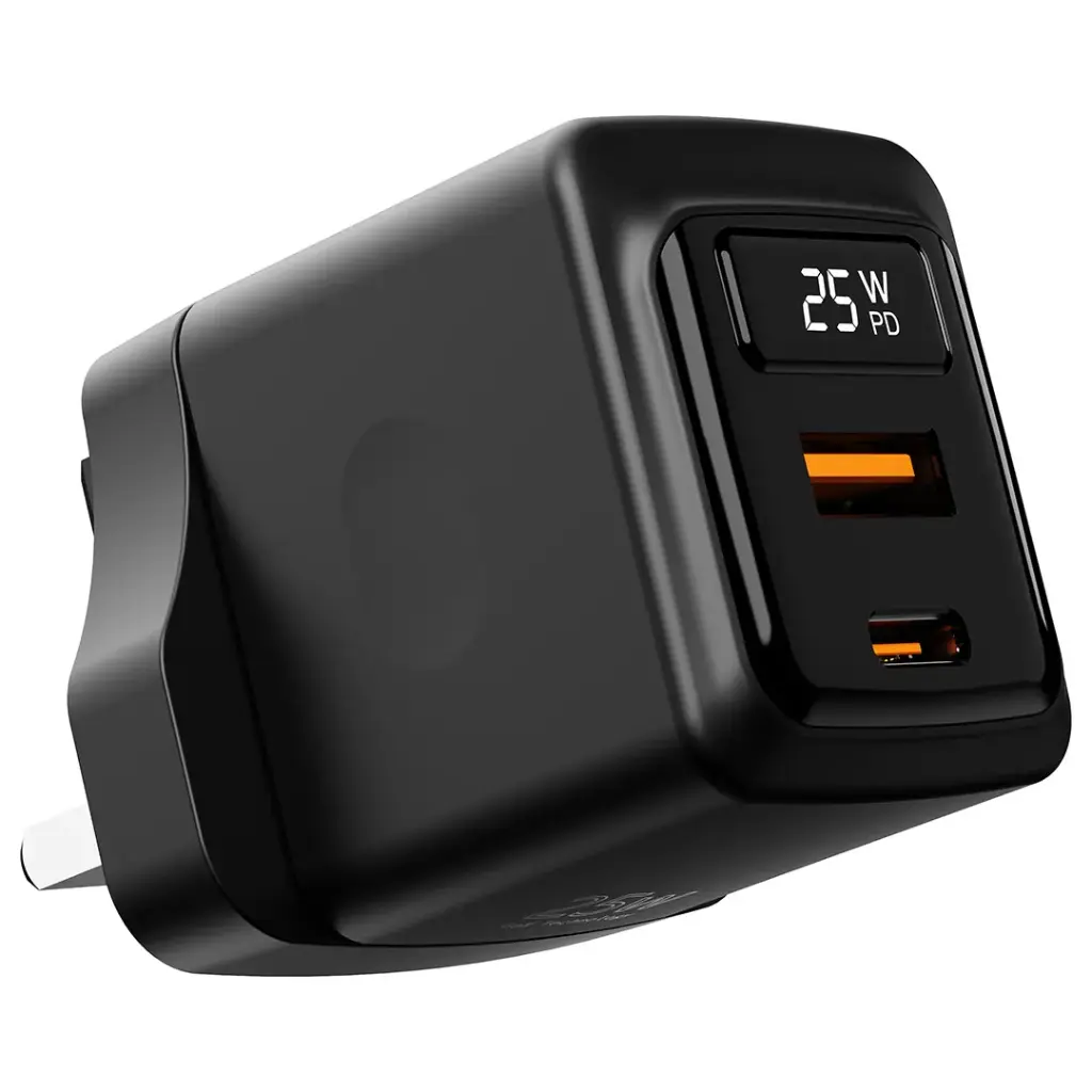 PDFWCH076CBK| Porodo Gan 25W Dual-Port Wall Charger With Usb-C To Usb-C Cable | Black