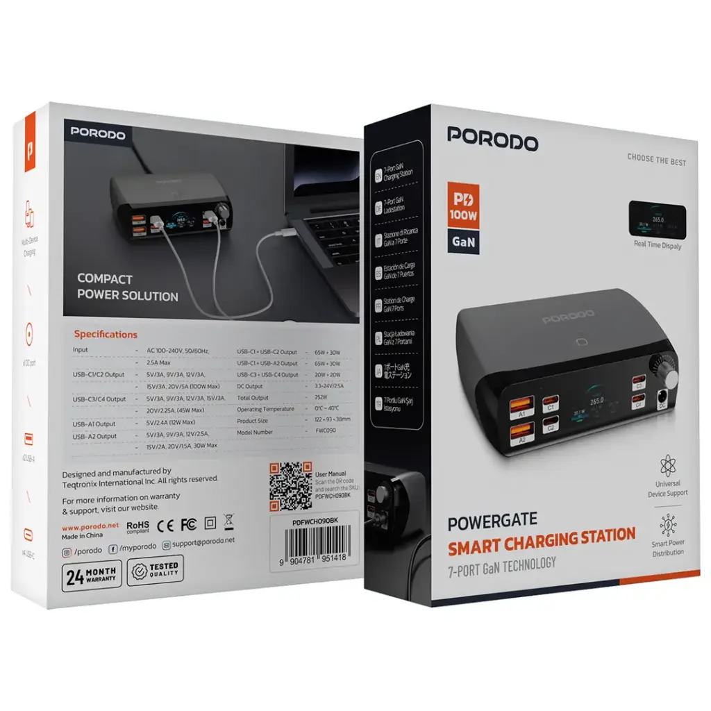 PDFWCH090BK | Porodo PowerGate Smart Charging Station | Black